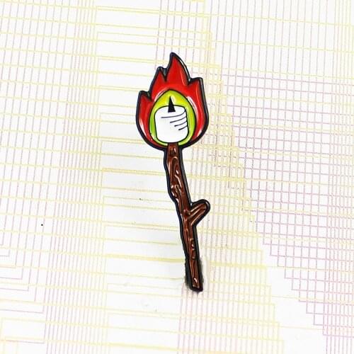 Unique Personality Candle Red Flame Brooch Wooden Stick Candlelight Flame Enamel Pins Jewelry Backpack Badge Clothing Brooches