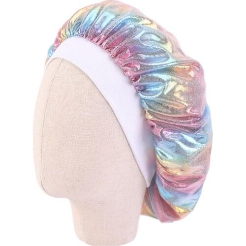 W3JF New Fashion Hair Bonnet Satin Silky Big Bonnet for Kids Hair Accessories Children Sleep Headwrap Hat