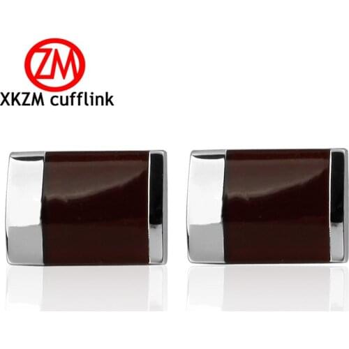 XKZM Jewelry French shirt cufflink for mens Brand square Red enamel Cuff link Luxury Wedding Button silvery High Quality