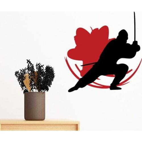 Japan Asia Samurai Katana Sakura Action Silhouette Removable Wall Sticker Art Decals Mural DIY Wallpaper for Room Decal