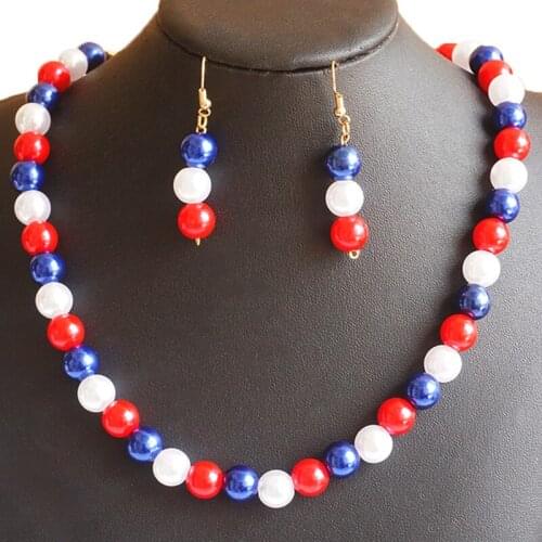 Statement Necklace Set Hot Sale Belief Imitation Pearls Flag Color Festival Usa Independence Day Jewelry Sets For Women Party