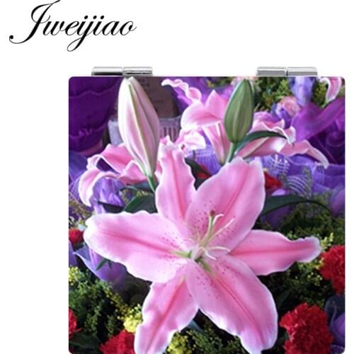 Youhaken Love Flowers Plant Makeup Mirror Mini Folding Square 1X/2X Magnifying PU Leather Vanity Pocket Mirror fairy Beauty