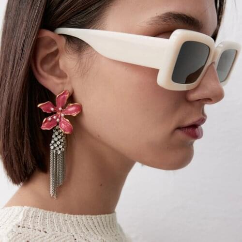 Best Lady ZA Sparkly Floral Earrings for Women 2021 Boho Luxury Shiny Finged Flower Tassel Earrings Dress Accessories Jewelry