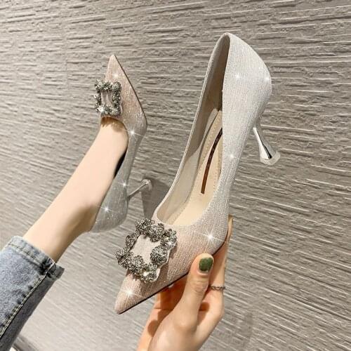 Korean style pointed Bridesmaid womens high heels with new diamond shoes in spring and summer of 2021