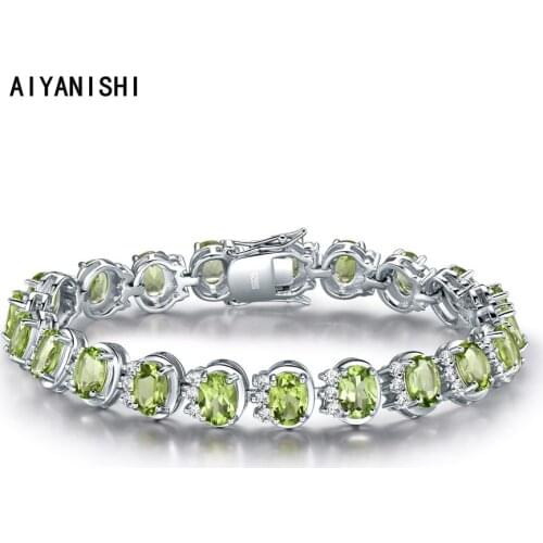 AIYANISHI 925 Sterling Silver Tennis Bracelet for Women 19cm 5.7mm Natural Peridot Bracelet Sona Diamond Women Wedding Girl Gift