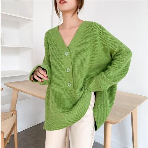 [ZAYAU]2021 New Korean V-neck Large Size Loose Spring and Autumn College Lazy Wind womens Pullover Bottomed Sweater