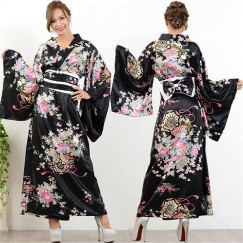 Women Sexy Kimono Yukata With Obi Floral Printed Novelty Evening Dress Japanese Cosplay Costume Nightgown Long Sleepwear Dress