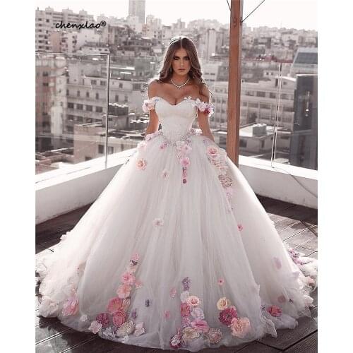 Vestido de Noiva Ball Gown White Wedding Dresses Off The Shoulder Sweetheart Lace-Up 3D Flower Wedding Dress Bridal Gowns