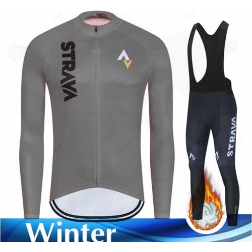 Winter Fleece Cycling Jersey Set Mens New Mountian Bicycle Clothes Wear Ropa Ciclismo Racing Bike Clothing STRAVA Cycling Set