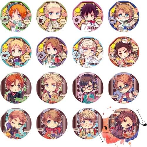 50mm Axis Power HETALIA World Anime badge Italy UK USA German France CN RU Stars Metal Badge Brooch Pins