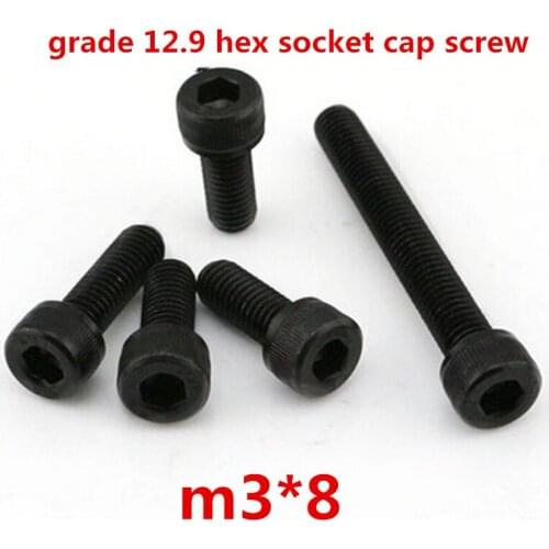 500pcs m3*8 high strength grade 12.9 alloy steel with black oxide hexagonal / hex socket head cap screw