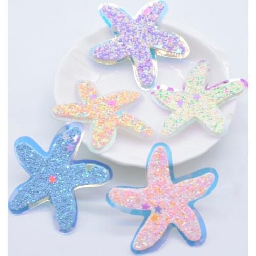 10Pcs 45*40mm Double Leather Glitter PU Starfish Appliques for DIY Clothes Shoes Hat Headwear Hair Clips Bow Decor Patches