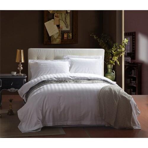 White hotel bedding sets 100s cotton stripe plaid satin silk bedclothes king queen 4Pcs duvet cover bed sheet set pillow sham