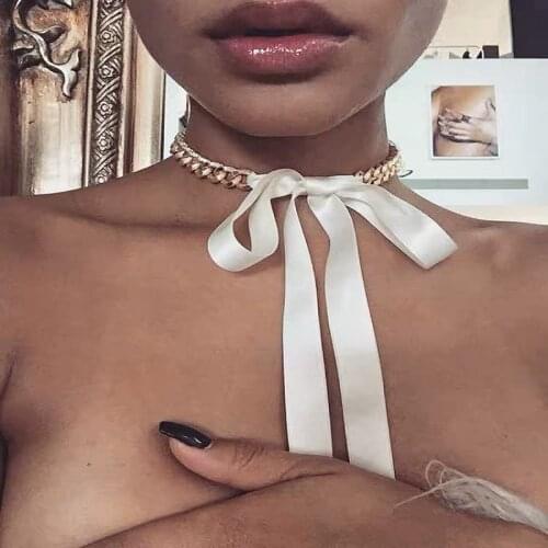 Heavy metal chain ribbon free knot necklace European and American atmosphere fashion sexy chain chocker collar bone chain