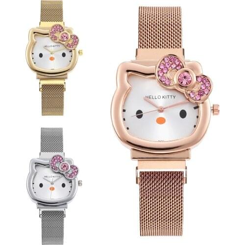 New Classic Ultra-thin Women mesh strap watch student wristwatch kids KT cat quartz watch for women relogio feminino for Gift