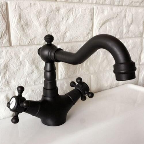 Black Oil Rubbed Brass Swivel Spout Double Cross handles Kitchen Bar Bathroom Vessel Sink Basin Faucet Mixer Tap anf348