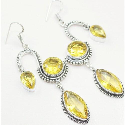 Citrinne, 75 mm, Silver Overlay on Copper Earrings, E0477