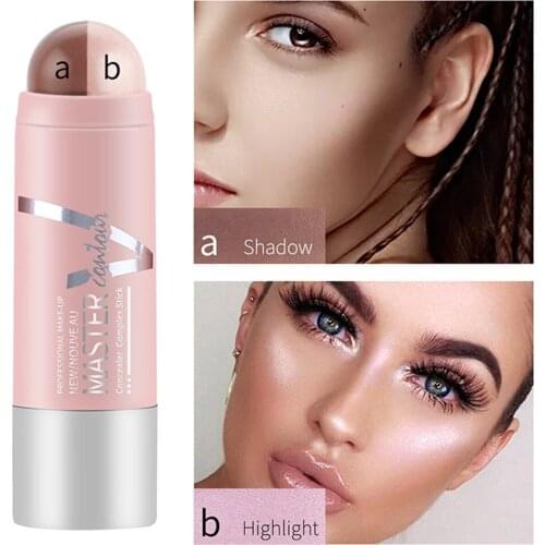 Double Color Highlighter Makeup Glitter Contouring Bronzer for Face Shimmer Powder Creamy Texture Trimming Stick