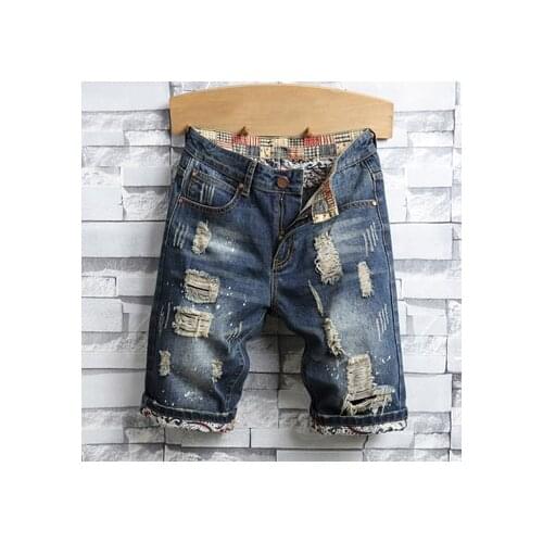 Denim Shorts Male Brand Clothes 2021 Summer New Men Vintage Ripped Short Jeans Streetwear Hole Slim