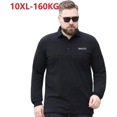 Autumn men t shirts long sleeve large size 6XL 7XL 8XL 9XL 10XL letter turn down collar tees casual loose tops black 54 56 52 50