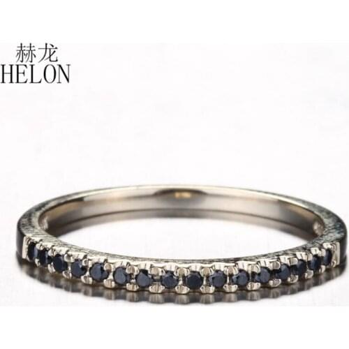 HELON Solid 10K Yellow Gold 0.15ct Round Black Diamonds Trendy Fine Jewelry Engagement Ring Women Black Diamond Ring Best Gift