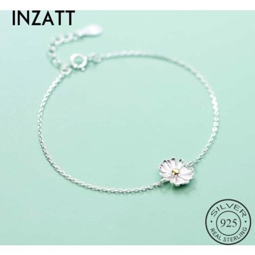 INZATT Real 925 Sterling Silver Flower Bracelet For Fashion Women Party Plant Fine Jewelry Cute Minimalist Accessories Gift