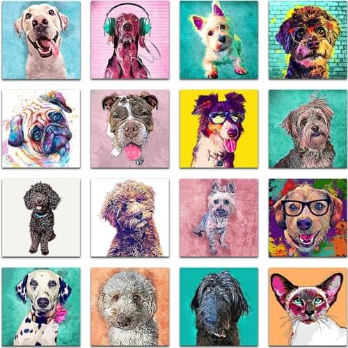 DIY Diamond mosaic animal Teddy dog Full Round Diamond painting Cross stitch Bulldog Full Square Diamond embroidery Colorful Cat