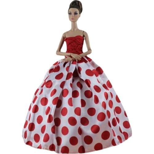 Classic Red Off Shoulder Dotted Polka 30cm Doll Dress For Barbie Clothes Princess Wedding Gown 1/6 BJD Dolls Accessories Kid Toy