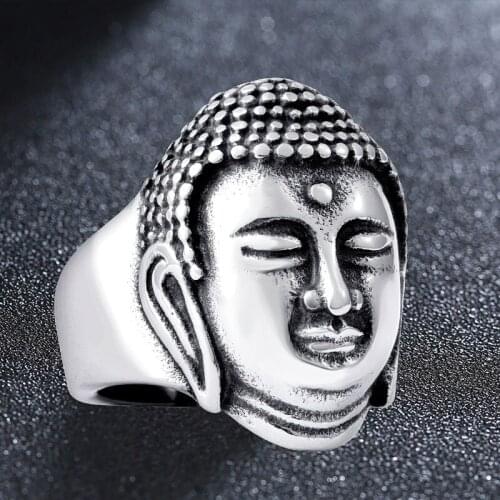 Stainless Steel Buddha Head Bless Ring Buddhism Jewelry Wholesale Price Good Lucky Product