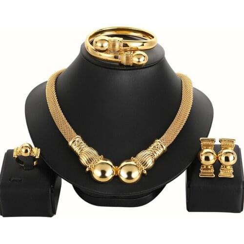 High quality 24K Real gold plating Dubai Gold Necklace Earring set Nigerian wedding African Jewelry sets womens jewellery set