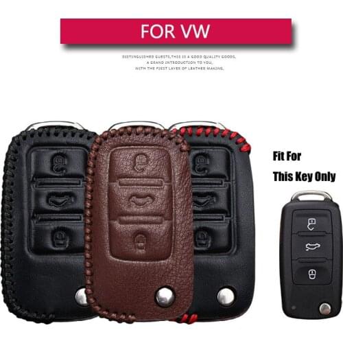Leather Car Key Case Cover For Volkswagen VW EOS Tiguan Scirocco Polo Caddy Passat B6 B8 B7 Bora Jetta 6 T5 Smart Key Ring Shell