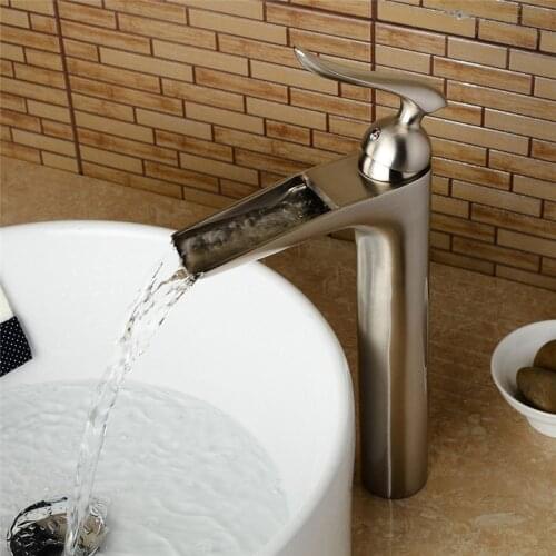 Bathroom Basin Faucet Waterfall Sink Faucet Nickel/Black Hot & Cold Basin Crane Tap Sink Mixer Tap Washbasin Torneira Grifo