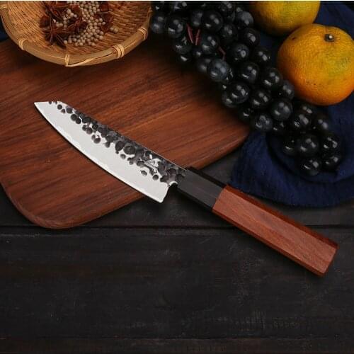 BIGSUNNY Utility Knife - Forged 5.7Inch Kitchen Fruit Knife - 3 Layers 9CR18MOV Steel - Octagonal Rosewood Handle