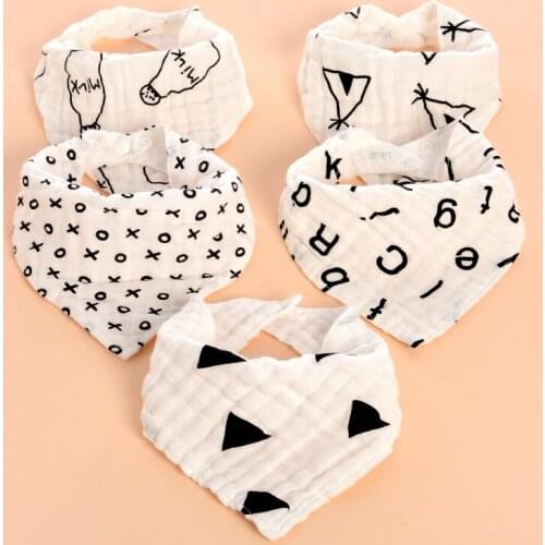 Newborn Baby Muslin Gauze Bibs Double Button Triangle Towel Multi Color Drooling Towel Wholesale Dropship