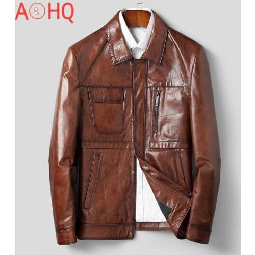 Mens genuine cowhide leather jacket men clothing autumn coat mens oil wax cowhide printed lining coat ropa LXR928