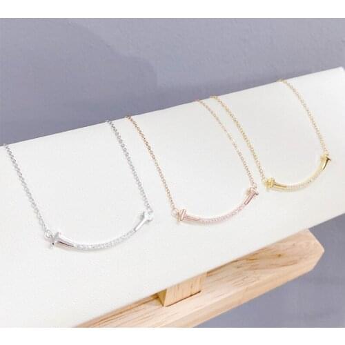 BOTU 2021 New Light Luxury Full Diamond Smiley Face Creative Necklace Mori Girl Simple Smile Short Chain Pendant for Women