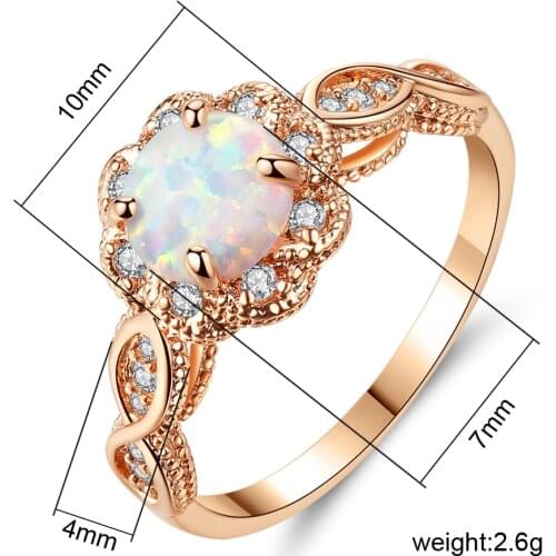 Gold Color Flower Shape Opal Ring For Women Females Rings Engagement Wedding Party Decoration Jewelry Accessory Gift