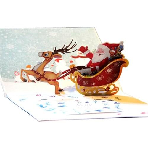 10pcs 3D Pop Up Greeting Cards With Envelope Laser Cut Post Card Santa Claus For Birthday Christmas Party Wedding Decoration