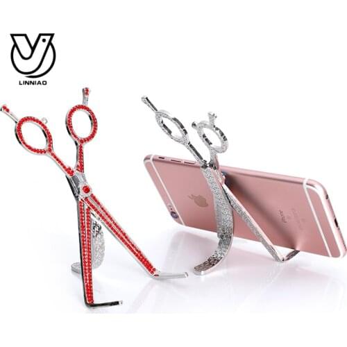 Hairdresser Scissors Professional Scissors-Shaped Zinc Alloy Mobile Phone Holder Is Suitable For 100% Smartphones