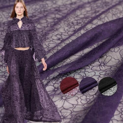 Pearlsilk 8momme Flowers Flocked Crinkle Chiffon Silk Cotton Materials Summer Dress DIY clothes fabrics Freeshipping