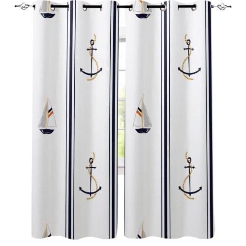 Boat Anchor Stripes Rectangle White Modern Blackout Curtains For Bedroom Living Room Window Treatment Drapes High Shading Decor