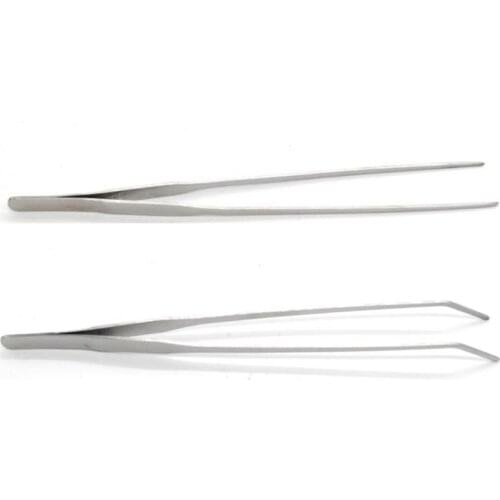 2pc/set Straight + Elbow Stainless Steel Tank Tweezers Pliers Aquarium Tool Fish Tank Aquatic Plants Forceps Clip Cleaning Tool