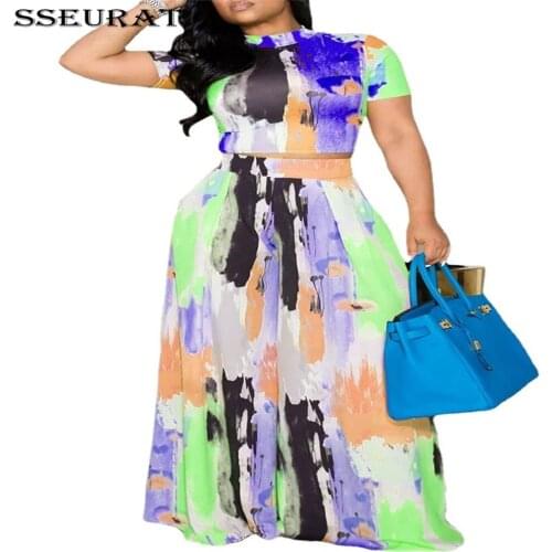 SSEURAT Vintage Tie Dye Womens Set Classic Beach Tee Tops and High Waist Straight Pants Matching Two 2 Piece Outfits