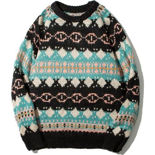 2020 Vintage Pullover Pattern Knittwear O-neck Sweater Mens Streetwear Sweater Hip Hop Oversize Couple Casual Retro Sweaters