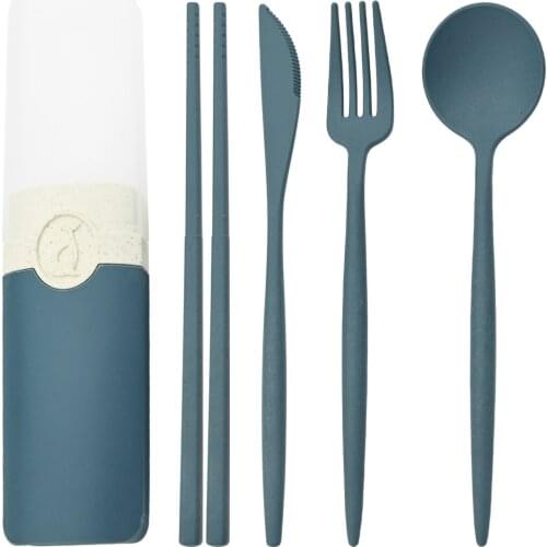 Wheat Travel Dinnerware Knife Fork Spoon Chopsticks With Portable Cutlery Box Child Student Flatware Set BBQ Party Tableware Set