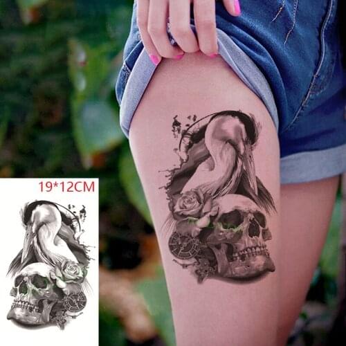 Waterproof Temporary Tattoo Stickers Skull Bird Flower Rose Fake Tatto Flash Tatoo Back Leg Body Art for Women Men