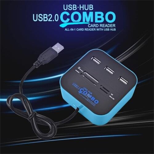 High Speed USB 2.0 Hub 3 Ports With Card Reader Mini Hub USB Combo All in One USB 2.0 Interface Transmission Up To 480 Mbps