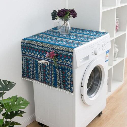 Geometric Rhombus Washing Machine Refrigerator Dust Cover Protector with Pocket