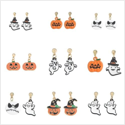 Dvacaman 2021 New Arrival Funny Halloween Drop Earrings for Women Gold Metal Pumpkin Lamp Ghost Pendant Earrings Fashion Jewelry
