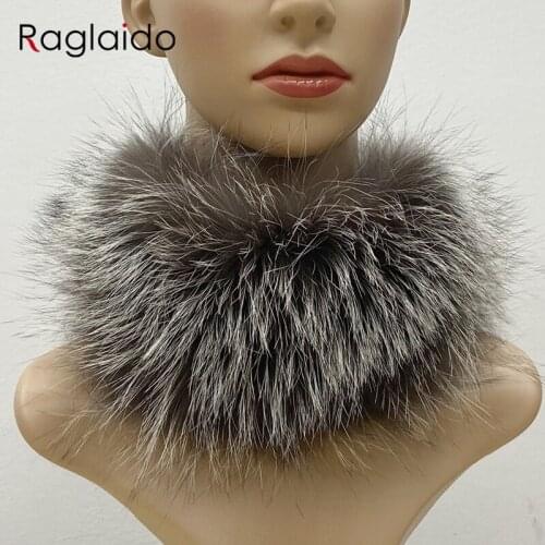 Women Fox Fur Ring Scarf Natural Fluffy NeckWarmer Winter Female Warm Stylish Solid Knitted Ring Scarves